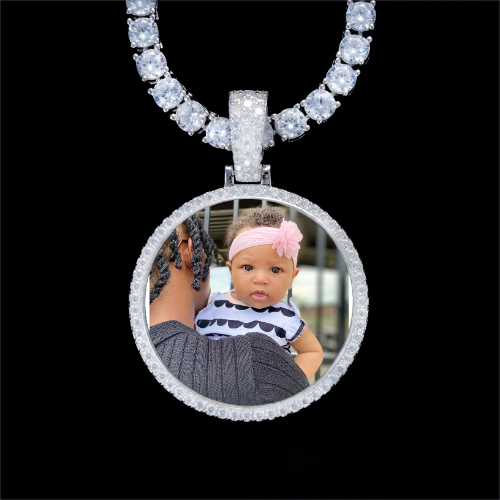 925S & VVS Moissanite 3D Circle Custom Picture Pendant