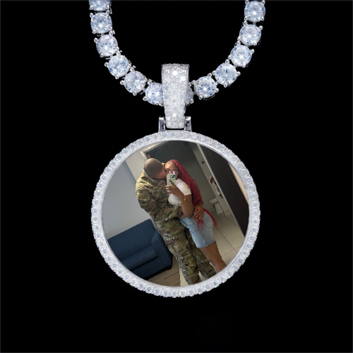 925S & VVS Moissanite 3D Circle Custom Picture Pendant