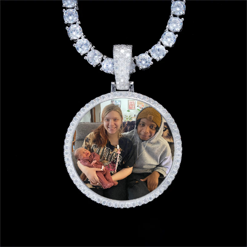 925S & VVS Moissanite 3D Circle Custom Picture Pendant
