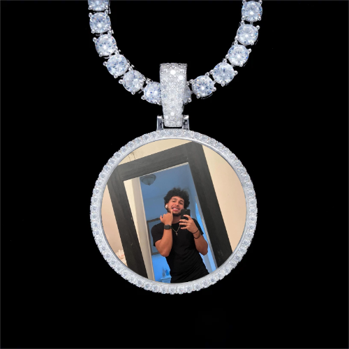 925S & VVS Moissanite 3D Circle Custom Picture Pendant