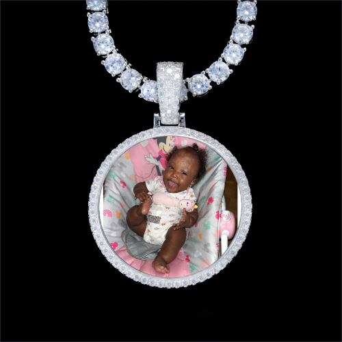 925S & VVS Moissanite 3D Circle Custom Picture Pendant
