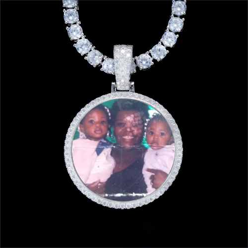 925S & VVS Moissanite 3D Circle Custom Picture Pendant