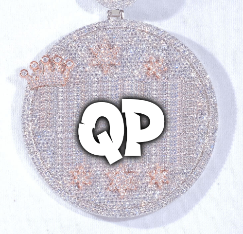 CUSTOM LETTER NECKLACE 3D BIG CROWN DISC