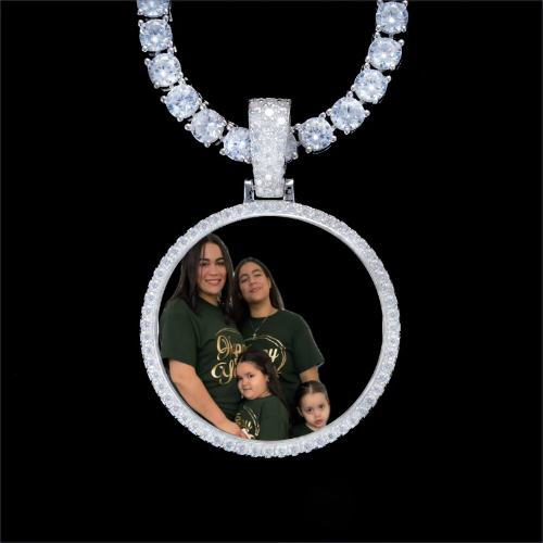 925S & VVS Moissanite 3D Circle Custom Picture Pendant