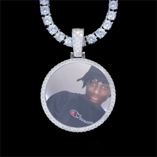 925S & VVS Moissanite 3D Circle Custom Picture Pendant