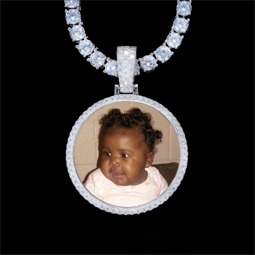 925S & VVS Moissanite 3D Circle Custom Picture Pendant