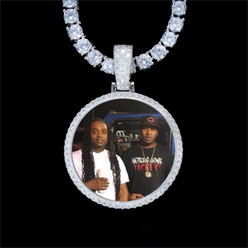 925S & VVS Moissanite 3D Circle Custom Picture Pendant