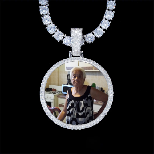 925S & VVS Moissanite 3D Circle Custom Picture Pendant