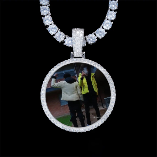 925S & VVS Moissanite 3D Circle Custom Picture Pendant