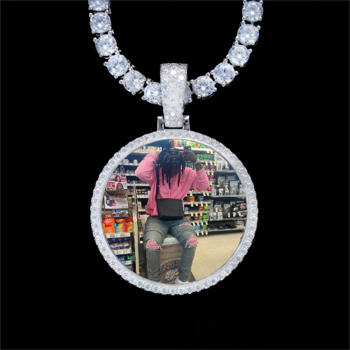 925S & VVS Moissanite 3D Circle Custom Picture Pendant
