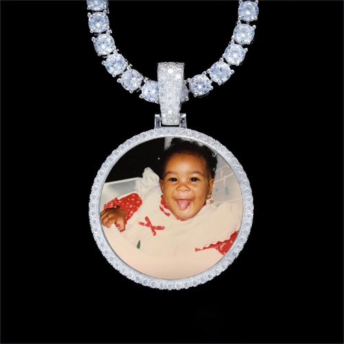 925S & VVS Moissanite 3D Circle Custom Picture Pendant