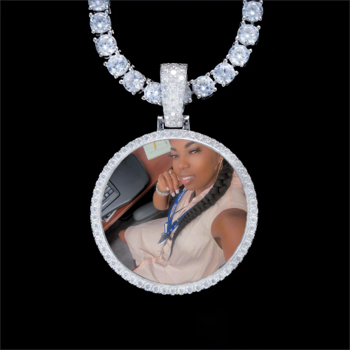 925S & VVS Moissanite 3D Circle Custom Picture Pendant