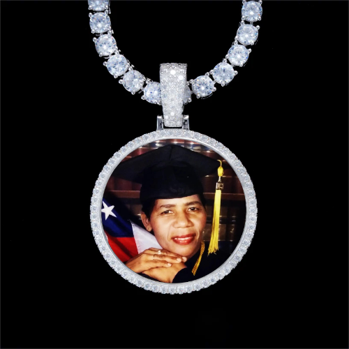 925S & VVS Moissanite 3D Circle Custom Picture Pendant