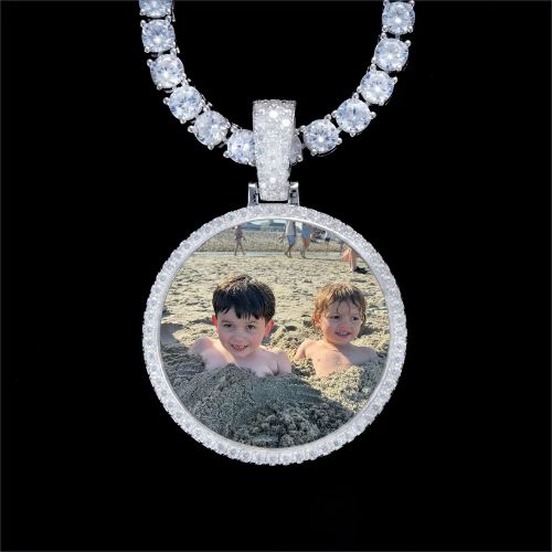925S & VVS Moissanite 3D Circle Custom Picture Pendant