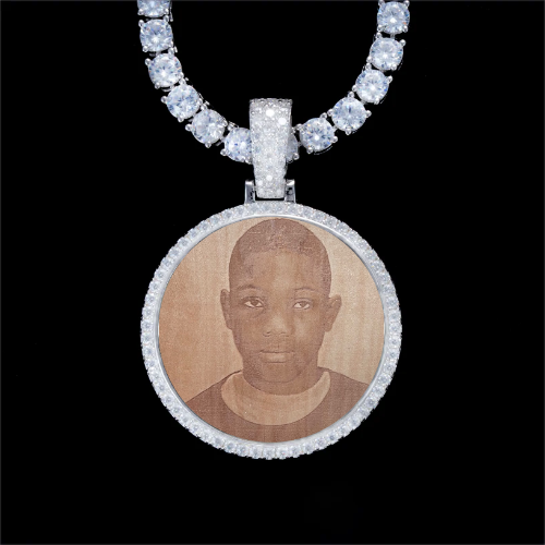 925S & VVS Moissanite 3D Circle Custom Picture Pendant