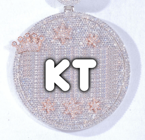 CUSTOM LETTER NECKLACE 3D BIG CROWN DISC