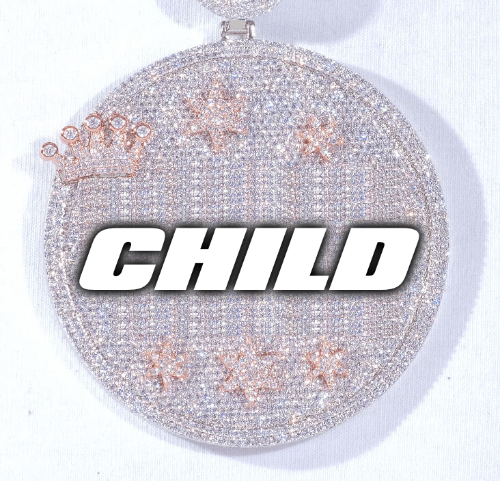 CUSTOM LETTER NECKLACE 3D BIG CROWN DISC