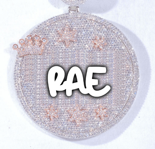 CUSTOM LETTER NECKLACE 3D BIG CROWN DISC
