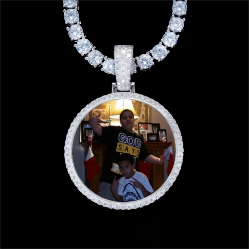 925S & VVS Moissanite 3D Circle Custom Picture Pendant