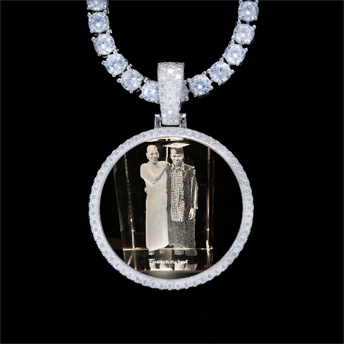 925S & VVS Moissanite 3D Circle Custom Picture Pendant