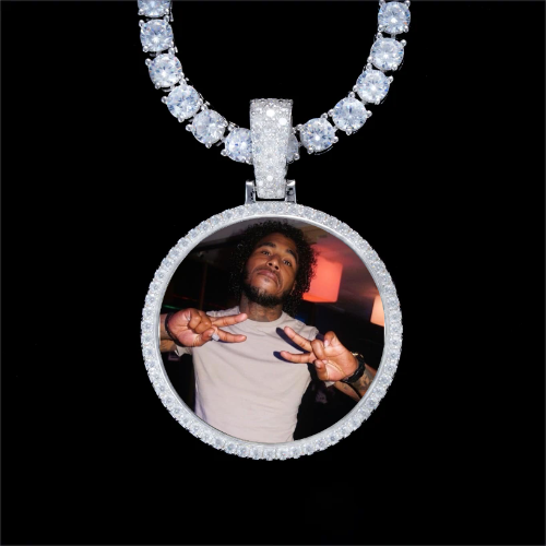 925S & VVS Moissanite 3D Circle Custom Picture Pendant