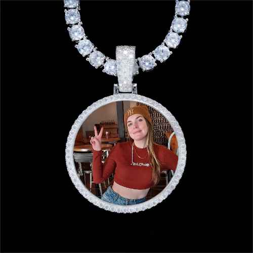 925S & VVS Moissanite 3D Circle Custom Picture Pendant