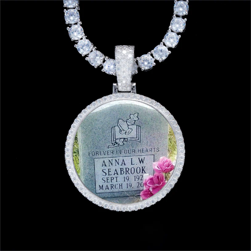 925S & VVS Moissanite 3D Circle Custom Picture Pendant