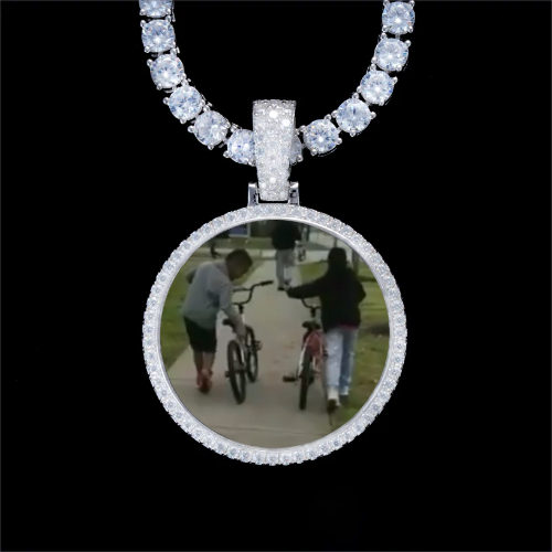925S & VVS Moissanite 3D Circle Custom Picture Pendant