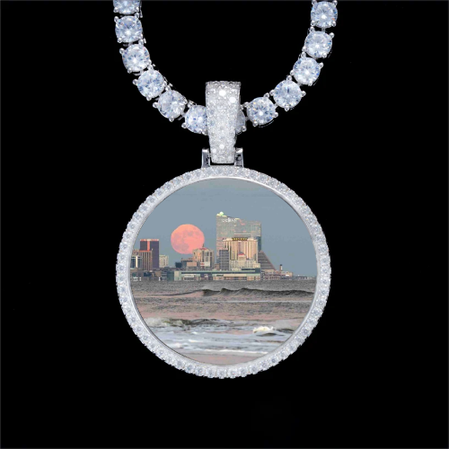 925S & VVS Moissanite 3D Circle Custom Picture Pendant