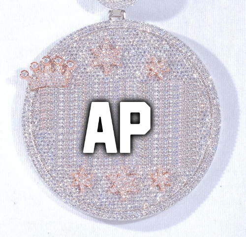 CUSTOM LETTER NECKLACE 3D BIG CROWN DISC
