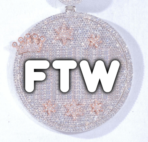 CUSTOM LETTER NECKLACE 3D BIG CROWN DISC