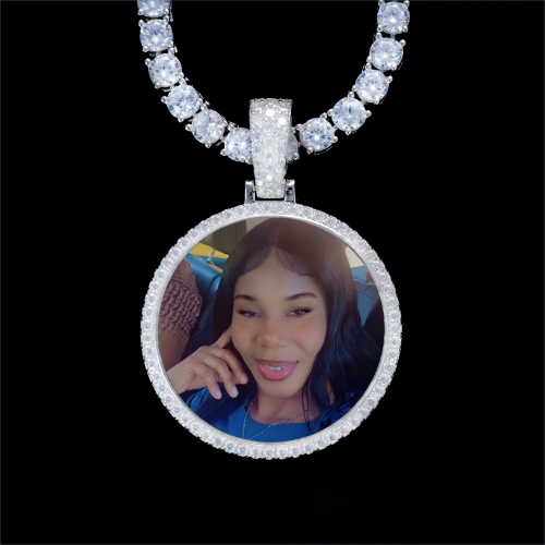 925S & VVS Moissanite 3D Circle Custom Picture Pendant
