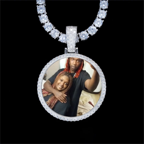 925S & VVS Moissanite 3D Circle Custom Picture Pendant