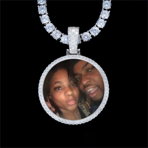 925S & VVS Moissanite 3D Circle Custom Picture Pendant