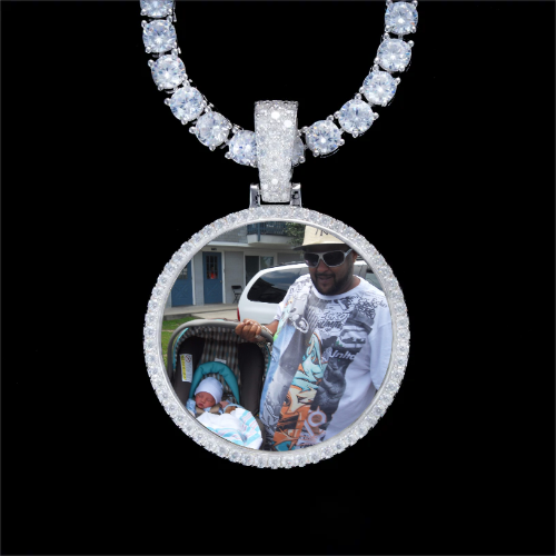 925S & VVS Moissanite 3D Circle Custom Picture Pendant