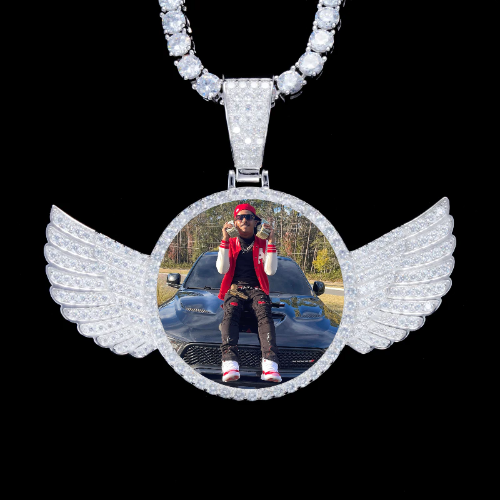 925S & VVS Moissanite 3D Wing Custom Picture Pendant