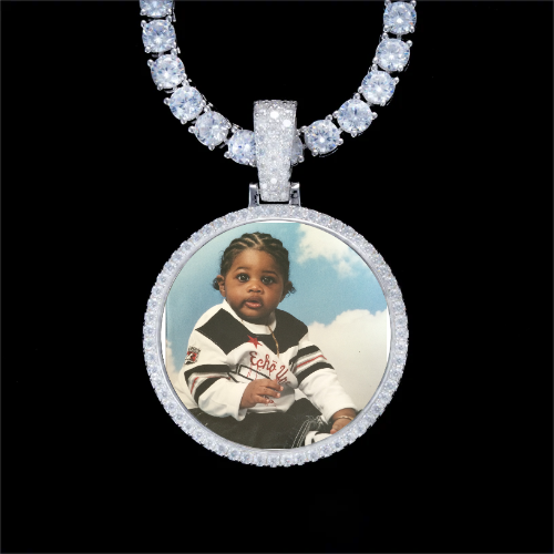 925S & VVS Moissanite 3D Circle Custom Picture Pendant