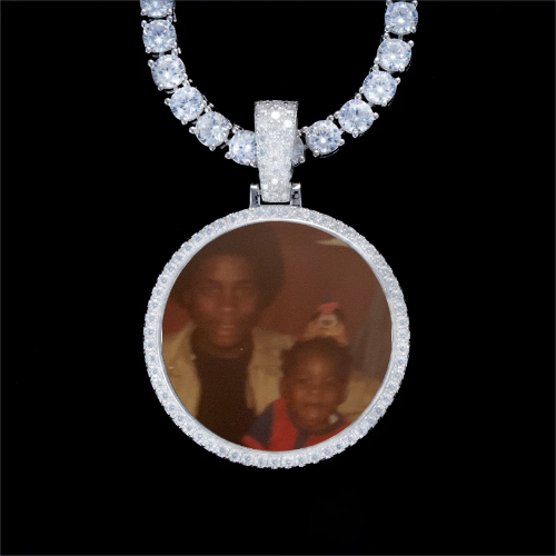 925S & VVS Moissanite 3D Circle Custom Picture Pendant