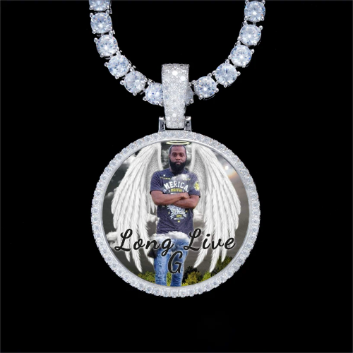 925S & VVS Moissanite 3D Circle Custom Picture Pendant