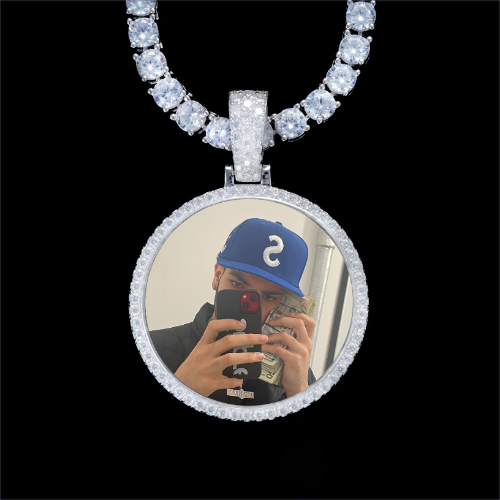 925S & VVS Moissanite 3D Circle Custom Picture Pendant