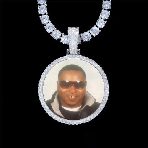 925S & VVS Moissanite 3D Circle Custom Picture Pendant