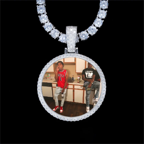 925S & VVS Moissanite 3D Circle Custom Picture Pendant