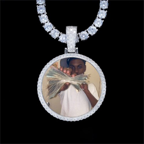925S & VVS Moissanite 3D Circle Custom Picture Pendant