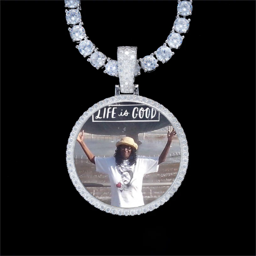 925S & VVS Moissanite 3D Circle Custom Picture Pendant