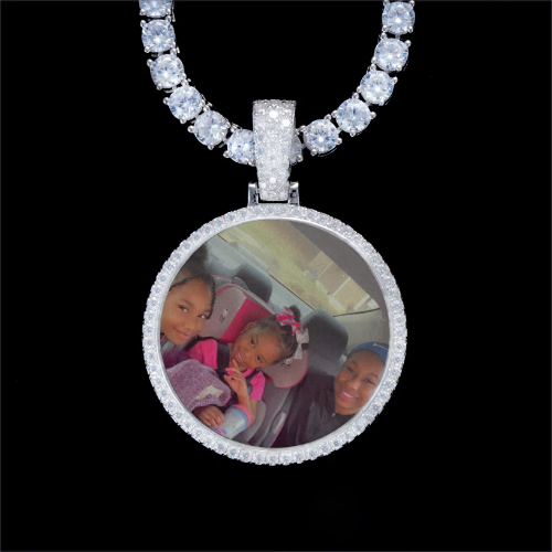 925S & VVS Moissanite 3D Circle Custom Picture Pendant