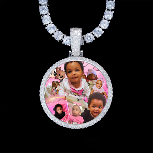 925S & VVS Moissanite 3D Circle Custom Picture Pendant