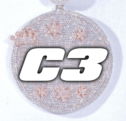 CUSTOM LETTER NECKLACE 3D BIG CROWN DISC