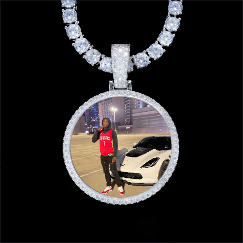 925S & VVS Moissanite 3D Circle Custom Picture Pendant