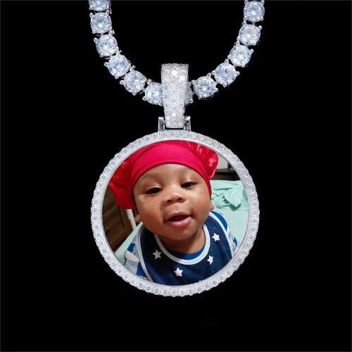 925S & VVS Moissanite 3D Circle Custom Picture Pendant