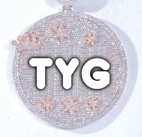 CUSTOM LETTER NECKLACE 3D BIG CROWN DISC